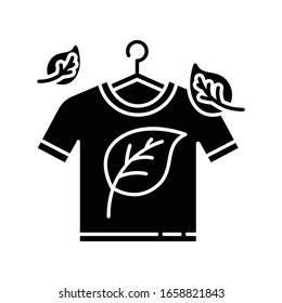 Eco dry cleaning black glyph icon. Clothes professional washing, laundry. Organic detergent, natural stain remover, delicate cleaning. Silhouette symbol on white space. Vector isolated illustration
