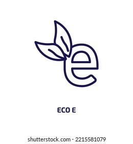 eco e Symbol aus der Sammlung für Ökologie. Dünne lineare Öko e, Öko, Umweltkontur Symbol einzeln auf weißem Hintergrund. Linie, Vektorökozeichen, Symbol für Web und Mobilfunk