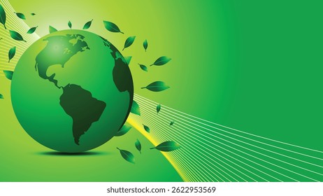 Eco Earth Background with Green Leaves and Globe Design – Simple Nature Vector wallpaper