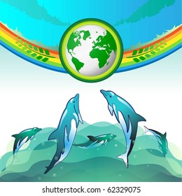 Eco Earth, clean water, diving dolphin