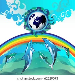 Eco Earth, clean water, diving dolphin