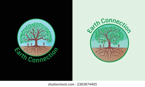 Eco Earth Connection. Joyful Children Playing. Eco Friendly Environment Logo