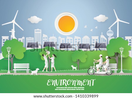 Eco earth day and world environment day with Green city,paper craft  and illustration.