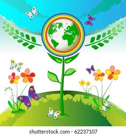 Eco Earth flowers, garden, butterflies and rainbow