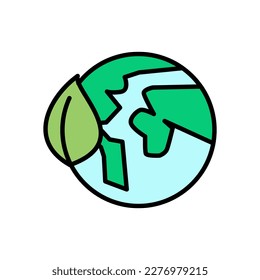 eco earth globe with leaf environmental icon outline fill