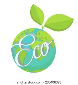 Eco earth green planet vector.  Save planet world ecology concept