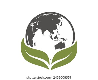 eco earth icon. eastern hemisphere. eco friendly and sustainable ecosystem image. Asia, Far East and Australia. isolated vector image in simple style