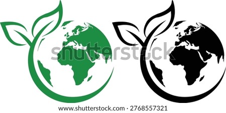 Eco Earth Leaf Logo Vector Green Black Globe Plant Growth Symbol Design
