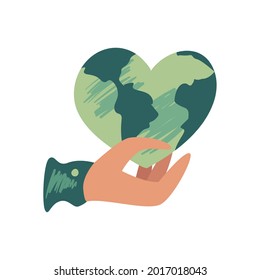 Eco earth on hand on white background