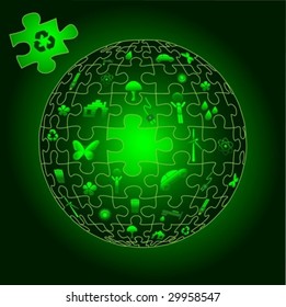 Eco Earth in puzzle pieces with eco icons. vector. jpeg also available in my port.