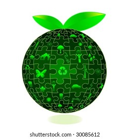 Eco Earth in puzzle pieces with eco icons and leaves. vector. jpeg also available in my port.