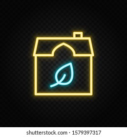 eco, ecology, house neon icon. Blue and yellow neon vector icon.