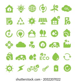 Eco or Ecology icons set. conservation saving support and solution. energy sign and symbol. environmental sustainability. vector design.