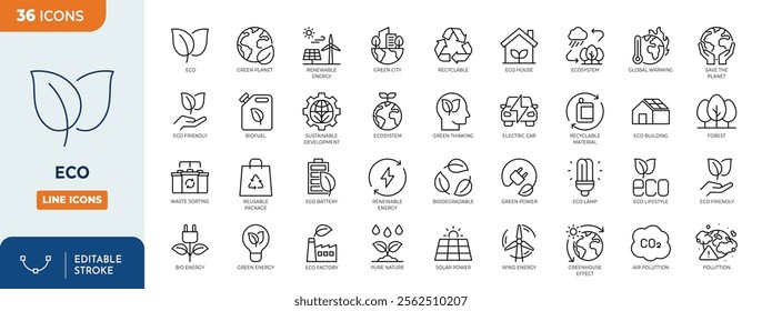 Eco or Ecology Icons Set. containing icons such as Recycling, Alternative Green Energy Source and other.