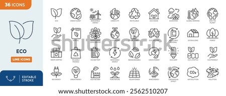 Eco or Ecology Icons Set. containing icons such as Recycling, Alternative Green Energy Source and other.