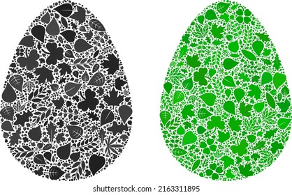 Eco egg icon mosaic of herbal leaves in green and natural color tinges. Ecological environment vector concept for egg icon. Egg vector image is formed of green floral items.