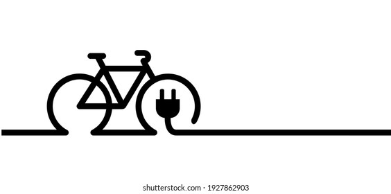 Eco electric bicycle, e-bike charge sign. Electric plug, bike battery charger. Bikes on a bicycle parking, power station charging point symbol. Flat vector ebike signs. Mountain biker.