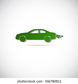 Eco Electric Car Friendly Environment Machine Web Icon Green Logo Flat Vector Illustration