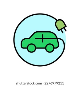 vehículo eléctrico ecológico con relleno de contorno de icono ambiental de enchufe