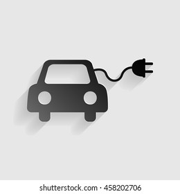 Eco electric car sign. Black paper with shadow on gray background.