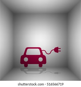 Eco electric car sign. Bordo icon with shadow in the room.