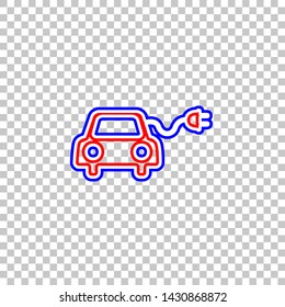 Eco electric car sign. Red, white and contour icon at transparent background. Illustration.