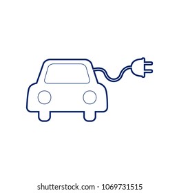 Eco electric car sign. Vector. Flat style black icon on white.