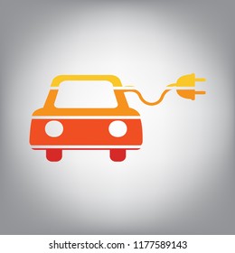 Eco electric car sign. Vector. Horizontally sliced icon with colors from sunny gradient in gray background.