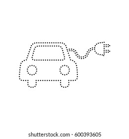Eco electric car sign. Vector. Black dotted icon on white background. Isolated.