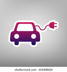 Eco electric car sign. Vector. Purple gradient icon on white paper at gray background.