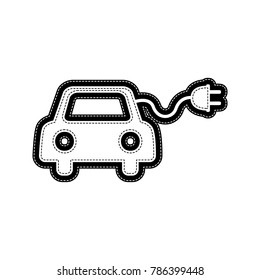 Eco electric car sign. Vector. Flat style black icon on white.