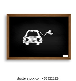 Eco electric car sign. White chalk icon on black school board