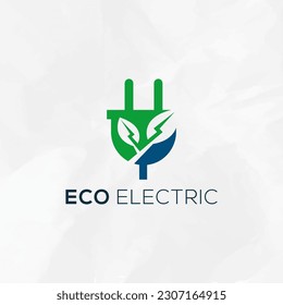 Eco eléctrico con plantilla de logotipo de hoja. Adecuado para negocios, naturaleza, medio ambiente y reciclaje