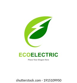 Eco electric with leaf vector logo design. Suitable for business, web, nature, environment, recycle and electric symbol