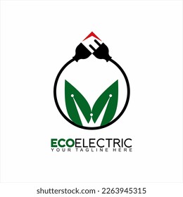 Eco Electric logo design with plug, leaf and crown. Unique design logo.