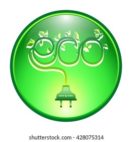 Eco electric plug with leaves icon on green circle background