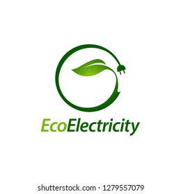 Eco electricity. Green leaf plug electric logo concept design template idea