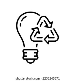 Eco Electricity Lightbulb Renewable Resource Line Icon. Biodegradable Light Bulb Environmental Protection Linear Pictogram. Low-Energy Lamp Outline Icon. Editable Stroke. Isolated Vector Illustration.