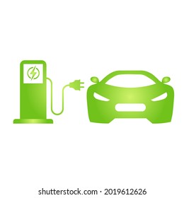 Eco electrocar icon Zero emission vehicle Battery charging station sign