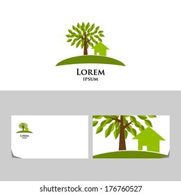 Eco emblem with tree and house 