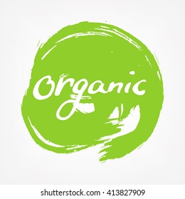 Eco emblems. Natural and organic signs on green ink stains. Vector illustration
