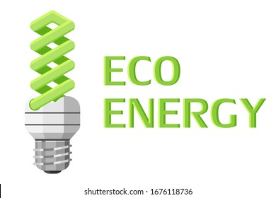 Eco energe logo. Laconic big new green logo, economical light bulb on a white background, planet ecology. Vector illustration for web sites and prints.