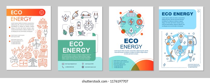 Eco energy brochure layout. Green technology. Flyer, booklet, leaflet print design with linear illustrations. Alternative energy. Vector page layouts for magazine, annual report, advertising posters