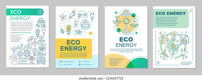 Eco energy brochure layout. Green technology. Flyer, booklet, leaflet print design with linear illustrations. Alternative energy. Vector page layouts for magazine, annual report, advertising posters