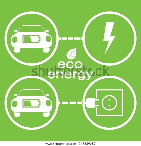 eco energy for car, charger station icons. Vector\
flat design