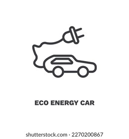 eco energy car icon. Thin line eco energy car, energy icon from ecology collection. Outline vector isolated on white background. Editable eco energy car symbol can be used web and mobile