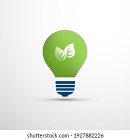 Eco Energy Concept Icon Design - Green Leaves Inside of a Light Bulb 