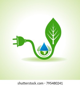 Eco Energy Concept with leaf,plug and earth stock vector