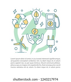Eco energy concept linear illustrations. Green technology. Alternative energy. Article, brochure, magazine page layout. Text box. Clean power. Print design. Vector isolated drawing