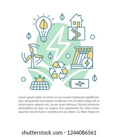Eco energy concept linear illustrations. Green technology. Alternative energy. Article, brochure, magazine page layout. Text box. Clean power. Print design. Vector isolated drawing